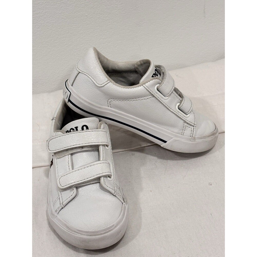 Polo Ralph Lauren Kids White Sneakers Strap Pony Logo Size 9 Toddler‎
